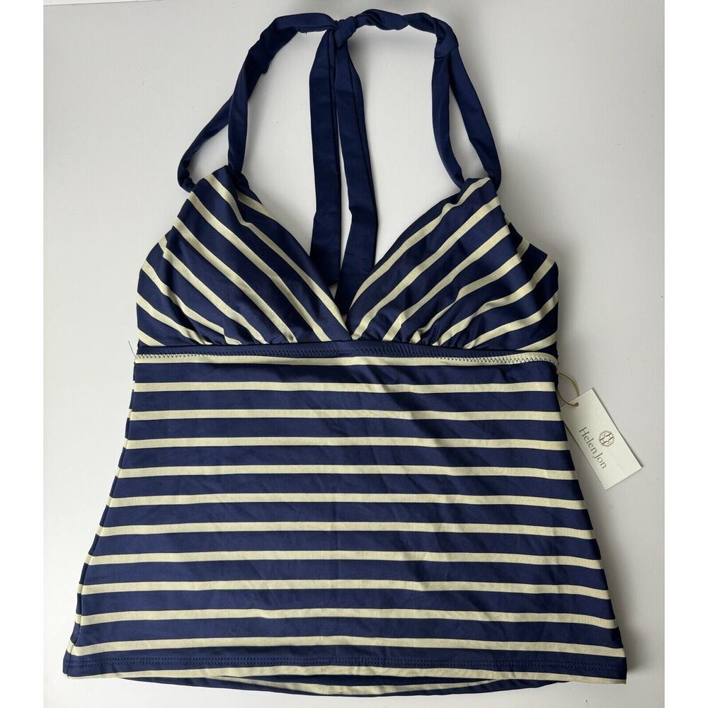 Helen Jon‎ Women's Floating Halter Neck Tankini Top Size S Navy Blue Stripe